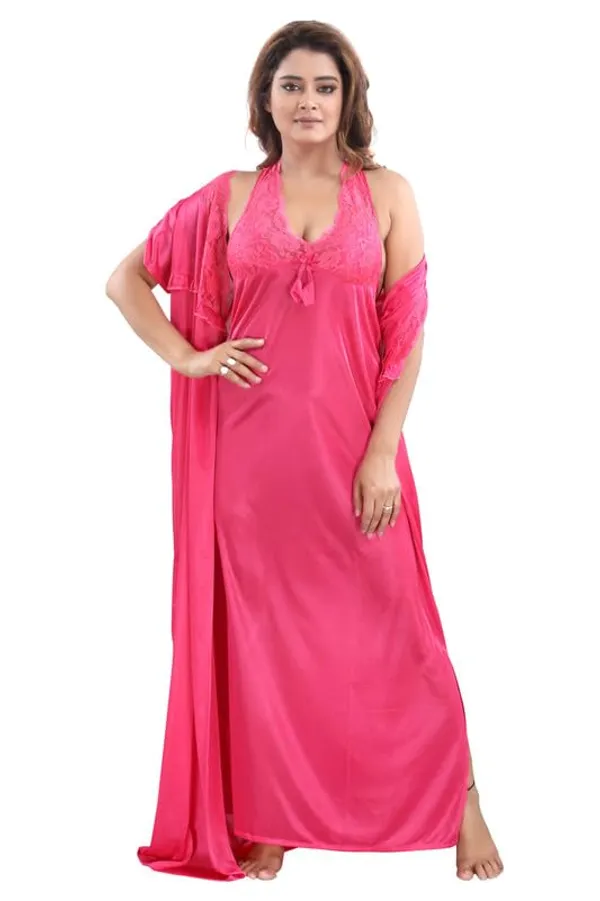 Pink_Two_Way_Lycra_Regular_Fit_Solid_Night_Wear_For_Women_(4_pcs)