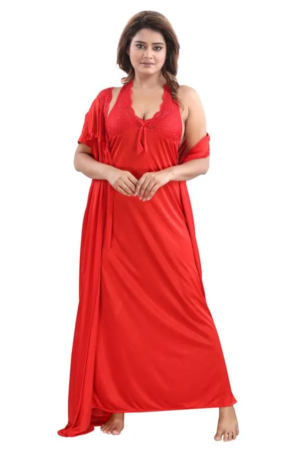 Red_Two_Way_Lycra_Regular_Fit_Solid_Night_Wear_For_Women_(4_pcs)