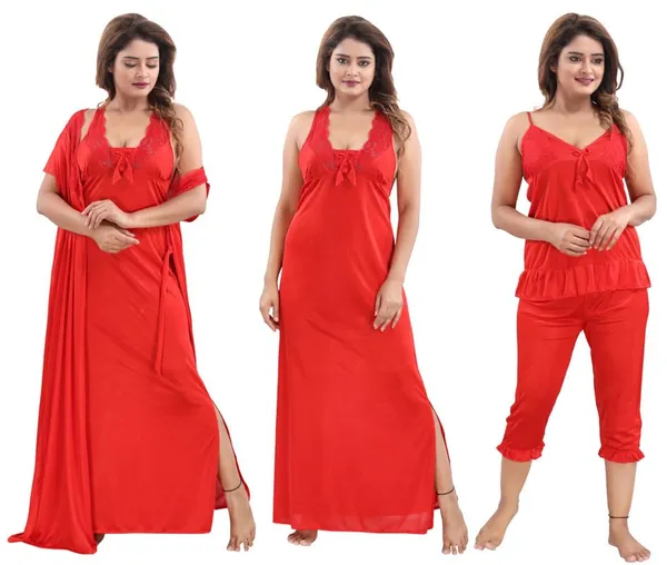 Red_Two_Way_Lycra_Regular_Fit_Solid_Night_Wear_For_Women_(4_pcs)