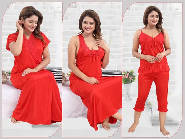 Red_Two_Way_Lycra_Regular_Fit_Solid_Night_Wear_For_Women_(4_pcs)