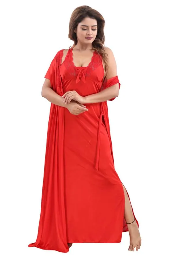 Red_Two_Way_Lycra_Regular_Fit_Solid_Night_Wear_For_Women_(4_pcs)