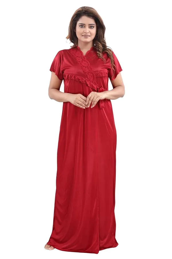 Maroon_Two_Way_Lycra_Regular_Fit_Solid_Night_Wear_For_Women_(4_pcs)