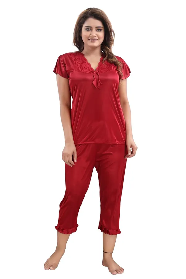 Maroon_Two_Way_Lycra_Regular_Fit_Solid_Night_Wear_For_Women_(4_pcs)