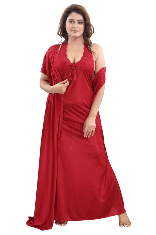 Maroon_Two_Way_Lycra_Regular_Fit_Solid_Night_Wear_For_Women_(4_pcs)
