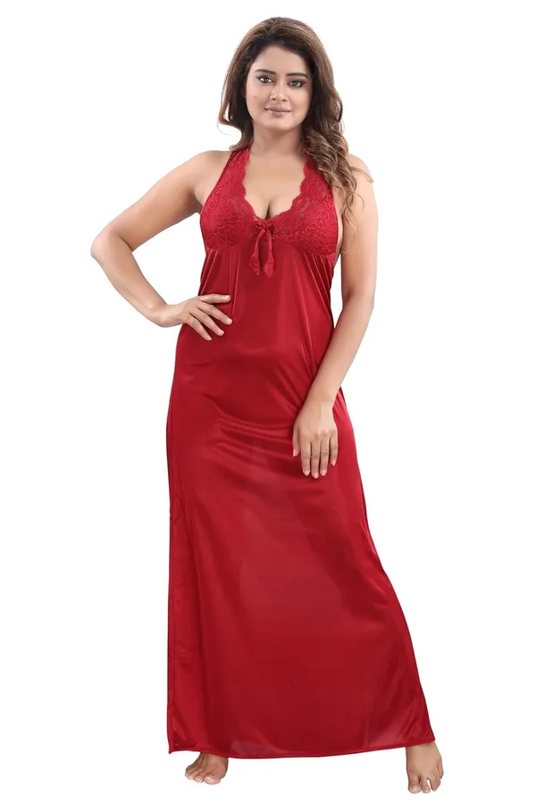 Maroon_Two_Way_Lycra_Regular_Fit_Solid_Night_Wear_For_Women_(4_pcs)