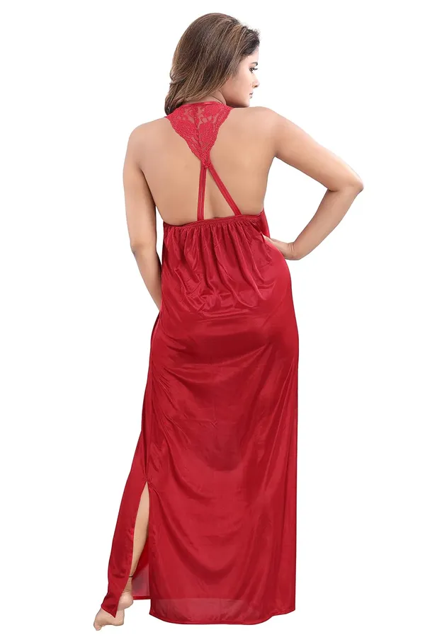 Maroon_Two_Way_Lycra_Regular_Fit_Solid_Night_Wear_For_Women_(4_pcs)
