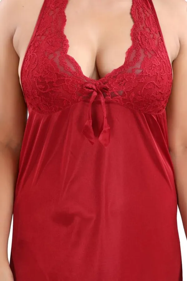 Maroon_Two_Way_Lycra_Regular_Fit_Solid_Night_Wear_For_Women_(4_pcs)