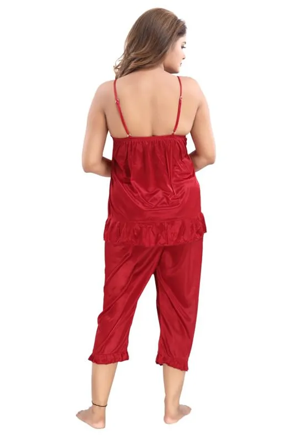 Maroon_Two_Way_Lycra_Regular_Fit_Solid_Night_Wear_For_Women_(4_pcs)