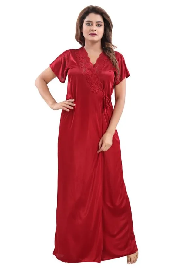 Maroon_Two_Way_Lycra_Regular_Fit_Solid_Night_Wear_For_Women_(4_pcs)