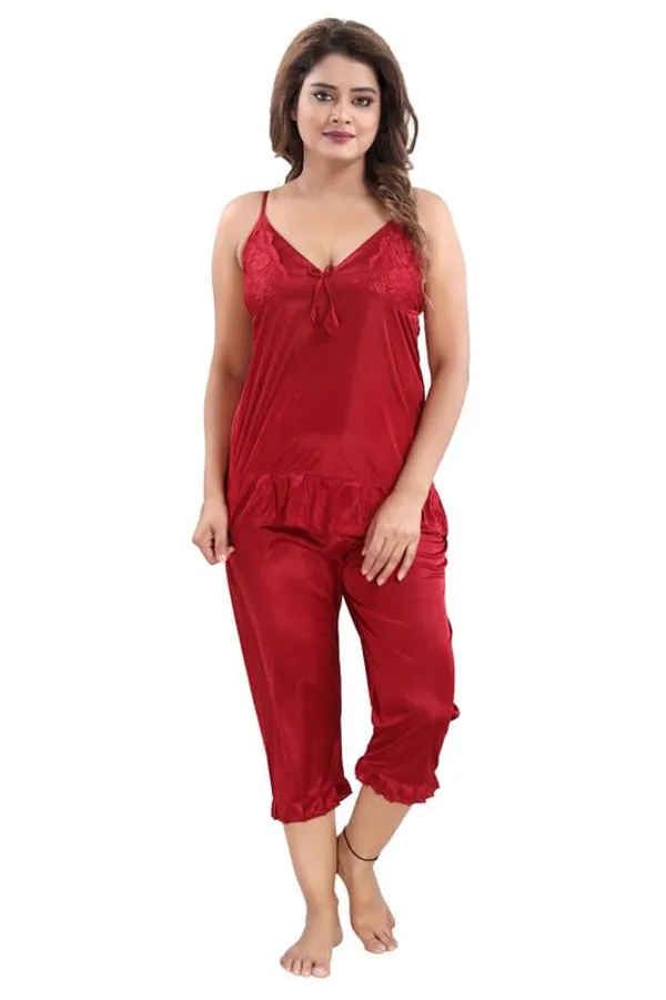Maroon_Two_Way_Lycra_Regular_Fit_Solid_Night_Wear_For_Women_(4_pcs)