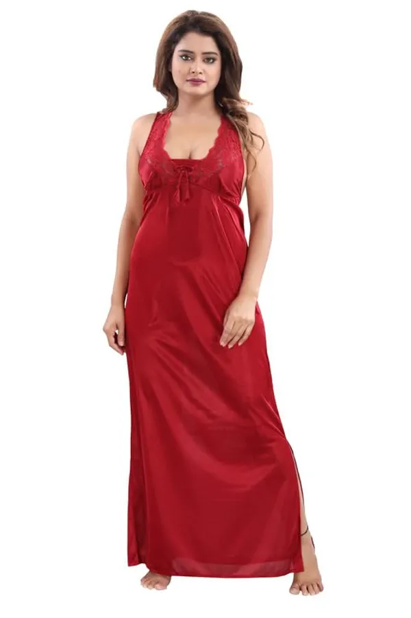 Maroon_Two_Way_Lycra_Regular_Fit_Solid_Night_Wear_For_Women_(4_pcs)