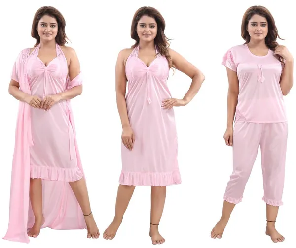 Light_Pink_Two_Way_Lycra_Regular_Fit_Solid_Night_Wear_For_Women_(4_pcs)
