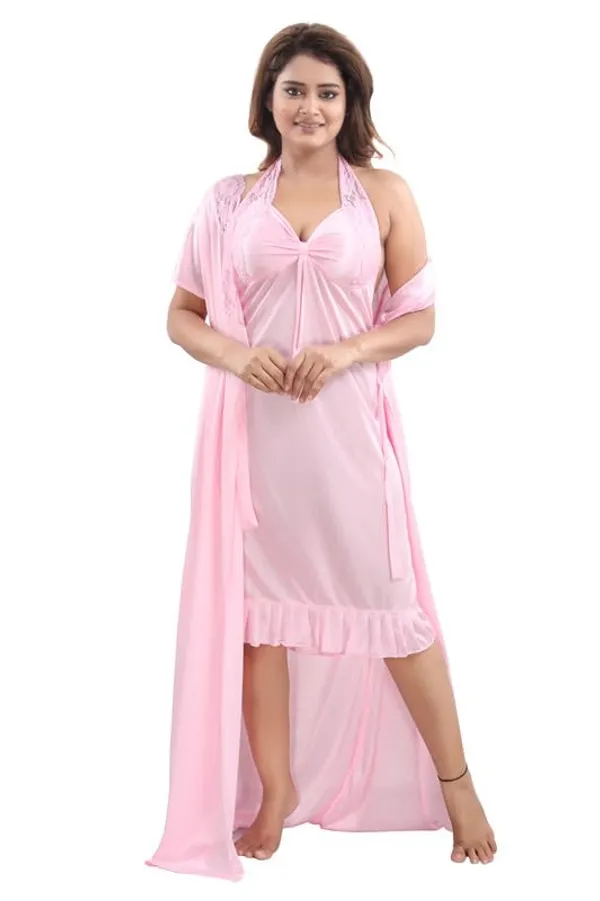 Light_Pink_Two_Way_Lycra_Regular_Fit_Solid_Night_Wear_For_Women_(4_pcs)