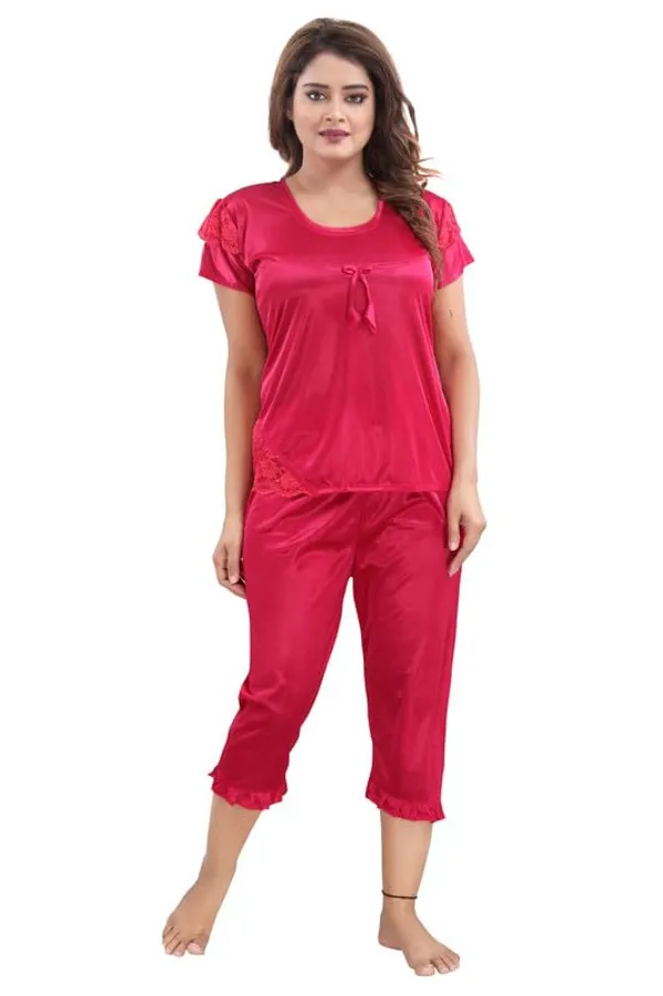 Dark_Pink_Two_Way_Lycra_Regular_Fit_Solid_Night_Wear_For_Women_(4_pcs)
