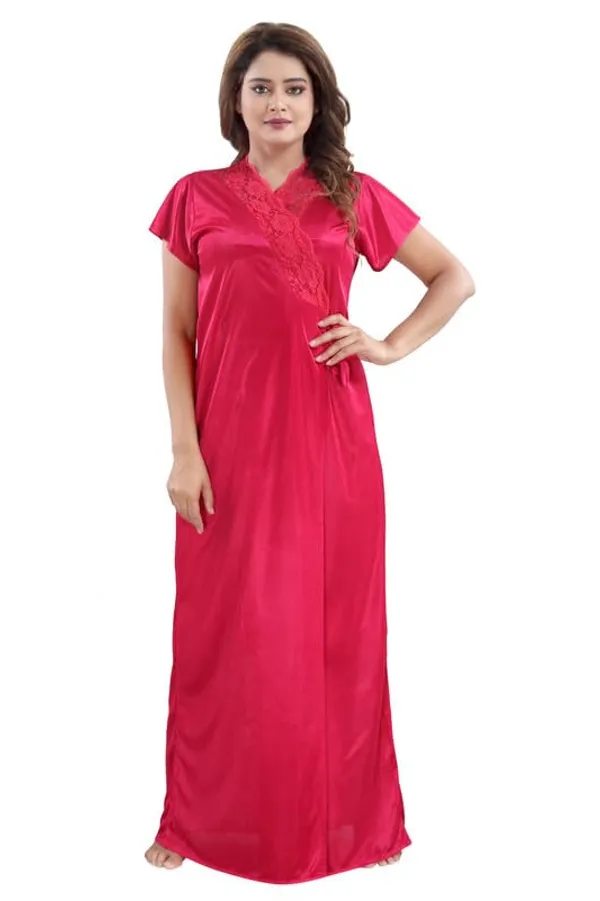 Dark_Pink_Two_Way_Lycra_Regular_Fit_Solid_Night_Wear_For_Women_(4_pcs)