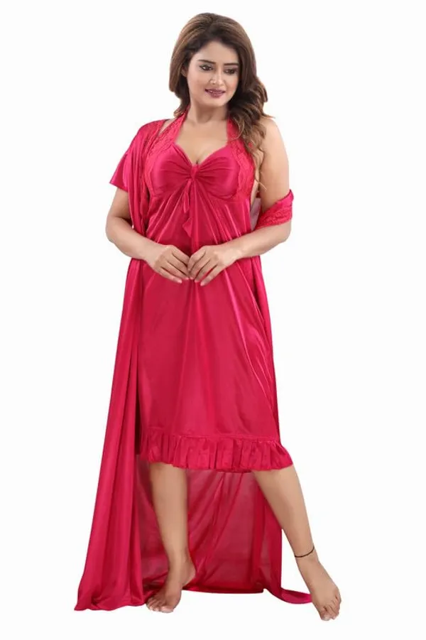 Dark_Pink_Two_Way_Lycra_Regular_Fit_Solid_Night_Wear_For_Women_(4_pcs)