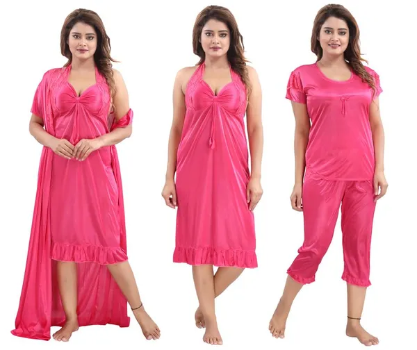 Pink_Two_Way_Lycra_Regular_Fit_Solid_Night_Wear_For_Women_(4_Piece_Set)