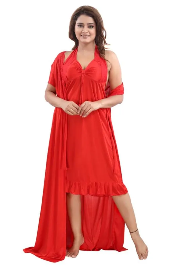 Red_Two_Way_Lycra_Regular_Fit_Solid_Night_Wear_For_Women_(4_pcs)
