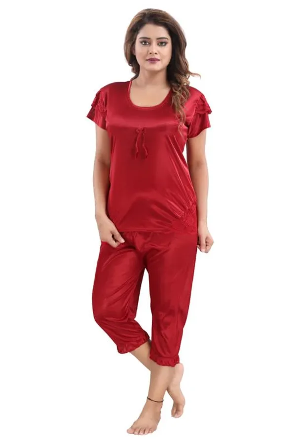 Maroon_Two_Way_Lycra_Regular_Fit_Solid_Night_Wear_For_Women_(4_pcs)