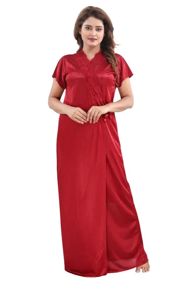 Maroon_Two_Way_Lycra_Regular_Fit_Solid_Night_Wear_For_Women_(4_pcs)