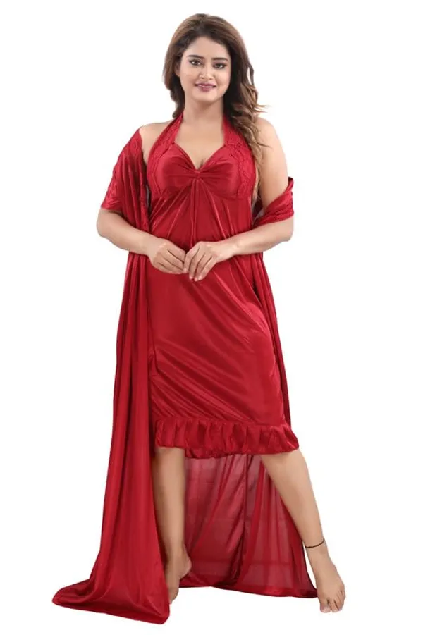 Maroon_Two_Way_Lycra_Regular_Fit_Solid_Night_Wear_For_Women_(4_pcs)