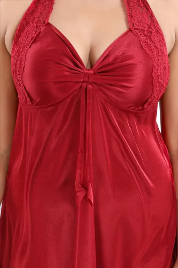 Maroon_Two_Way_Lycra_Regular_Fit_Solid_Night_Wear_For_Women_(4_pcs)