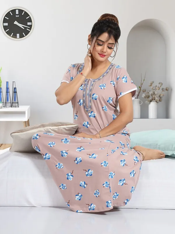 Beige_Cotton_Printed_Regular_Fit_Nighty_For_Women