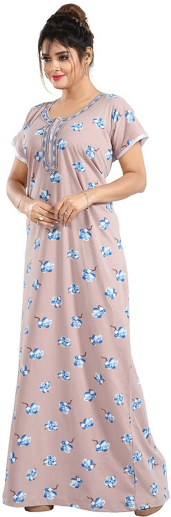 Beige_Cotton_Printed_Regular_Fit_Nighty_For_Women