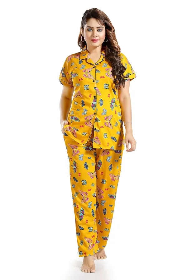 Yellow_Two_Way_Lycra_Regular_Fit_Solid_Night_Wear_For_Women