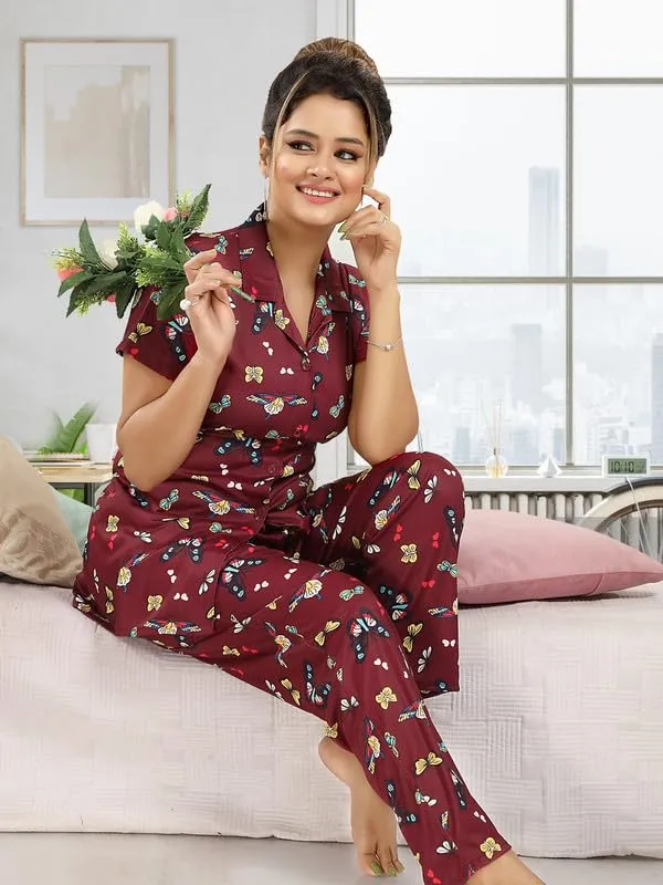 Maroon_Two_Way_Lycra_Regular_Fit_Solid_Night_Wear_For_Women