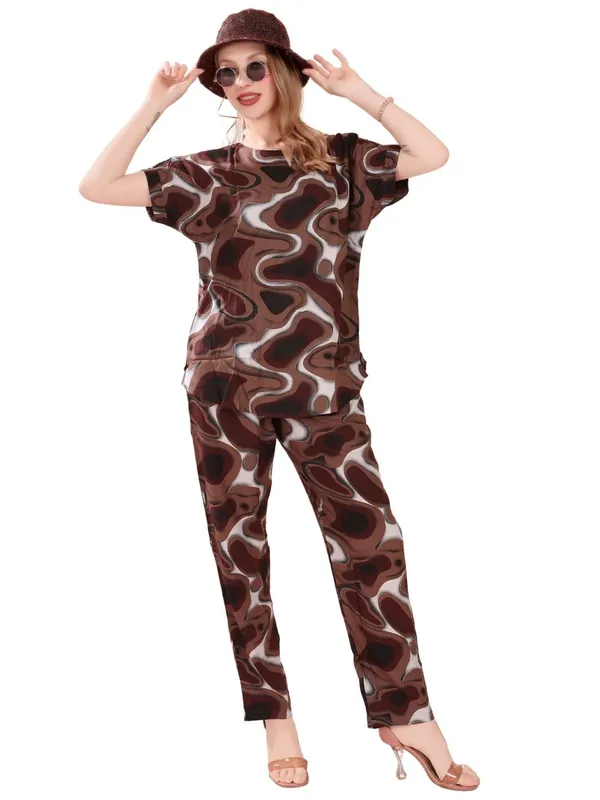 Dark_Brown_Two_Way_Lycra_Regular_Fit_Solid_Night_Wear_For_Women
