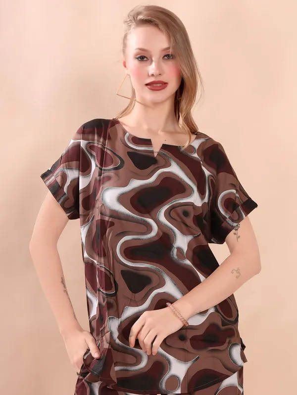 Dark_Brown_Two_Way_Lycra_Regular_Fit_Solid_Night_Wear_For_Women
