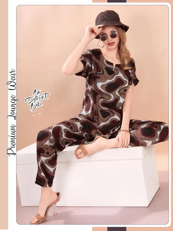 Dark_Brown_Two_Way_Lycra_Regular_Fit_Solid_Night_Wear_For_Women