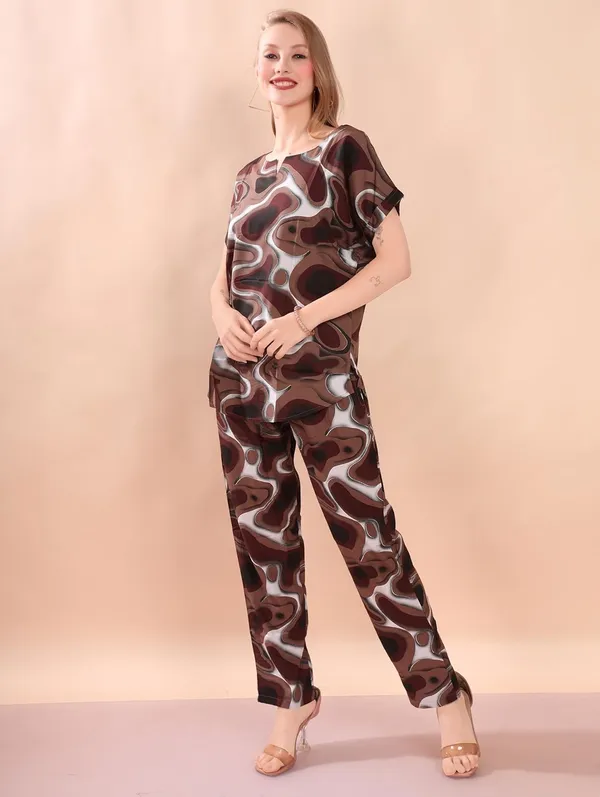 Dark_Brown_Two_Way_Lycra_Regular_Fit_Solid_Night_Wear_For_Women