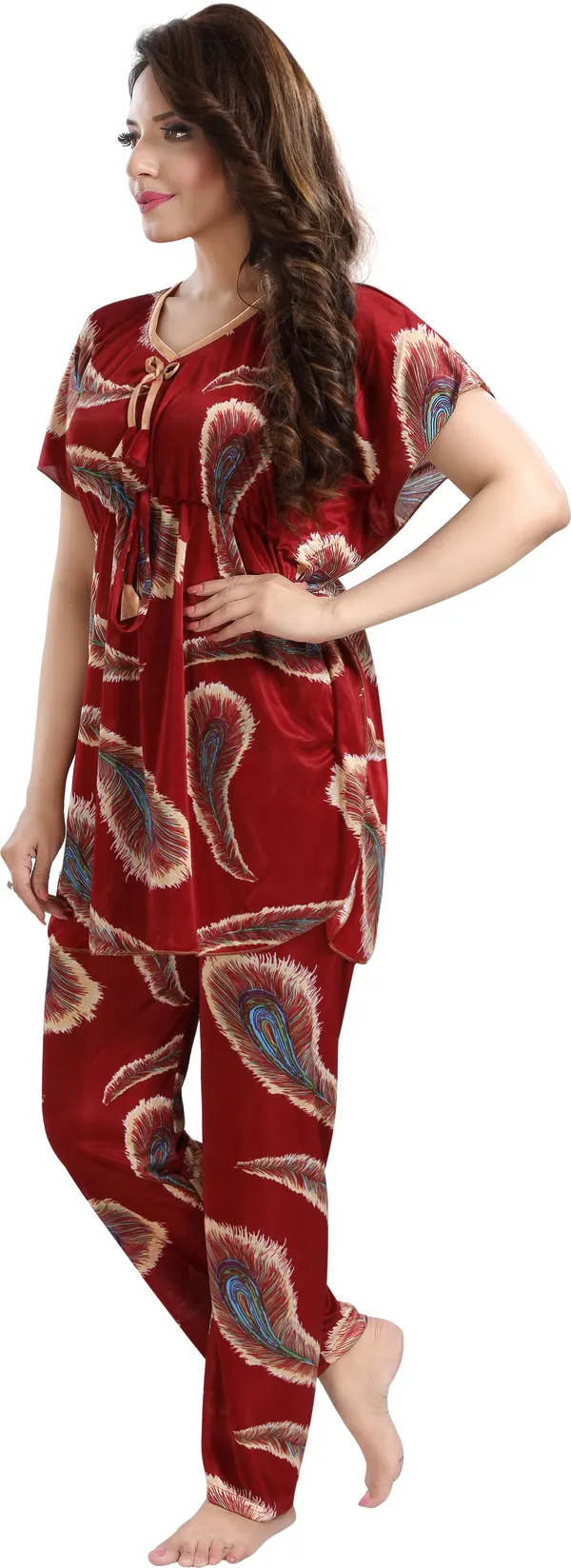 Maroon_Satin_Printed_Regular_Fit_Nighty_Set_For_Women_(_Pack_Of_2_)