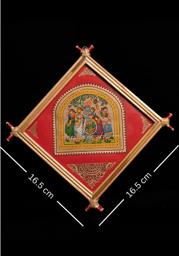 Red_Wall_Hanging_Newly_Framed_Palm_Leaf_Painting_of_Radha-Krishna_Raasleela_with_Gopi's