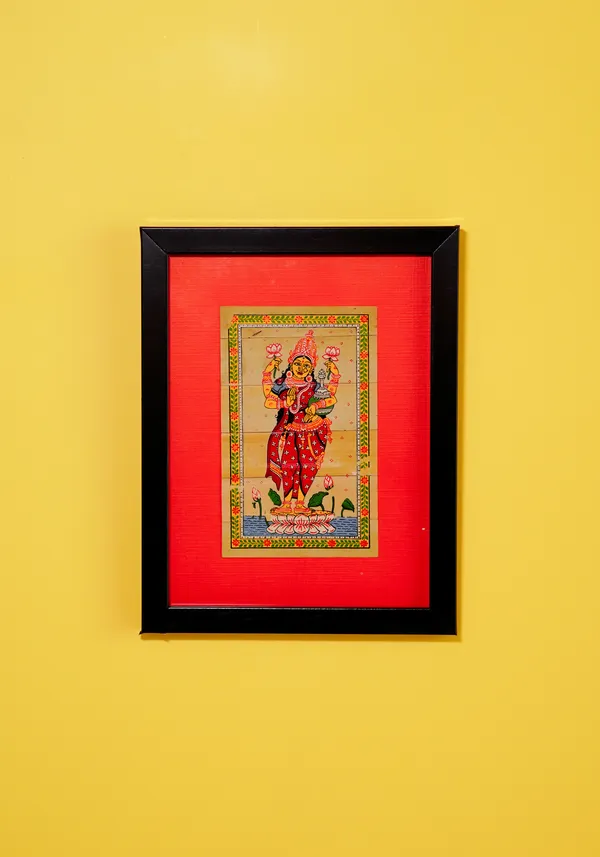 Wall_hanging_with_new_framed_design_Talpatra_(Palm_leaf)_painting_of_Maa_Laxmi