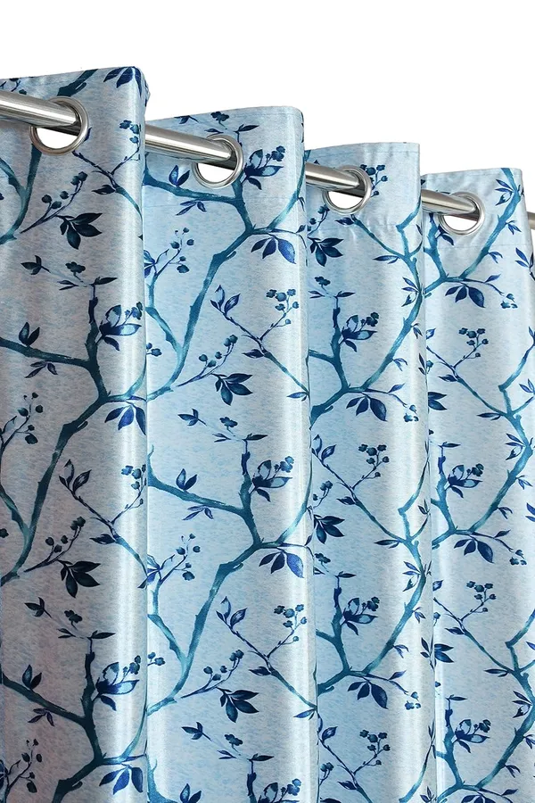 Blue_Polyester_Leaf_Print_Long_Door_Curtains