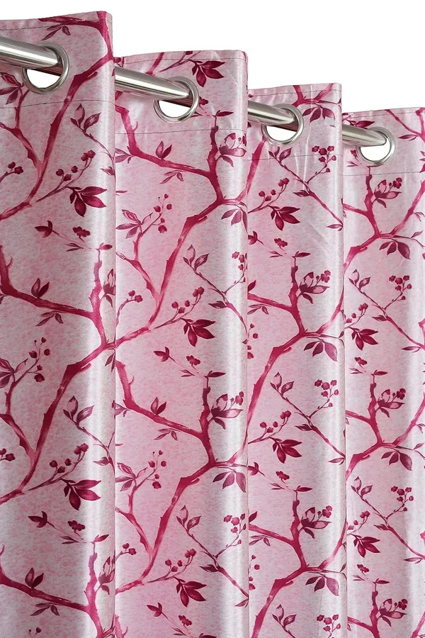 Pink_Polyester_Leaf_Print_Long_Door_Curtains