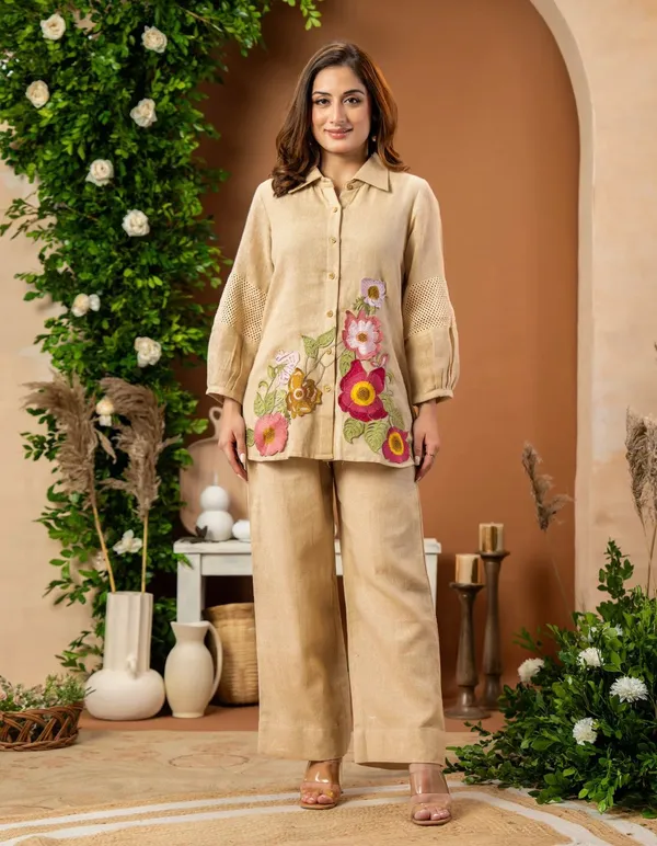 Beige_Floral_Embroidered_Linen_Co-Ord_Set