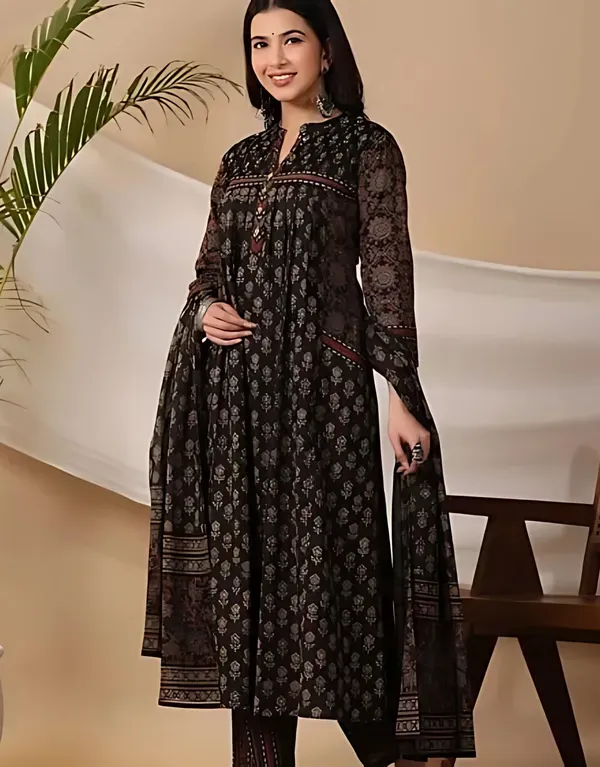 Black_Handblock_Print_Anarkali_Kurta_Set