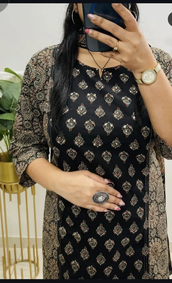 Black_&_Antique_Gold_Ethnic_Printed_Kurta_Set_with_Dupatta