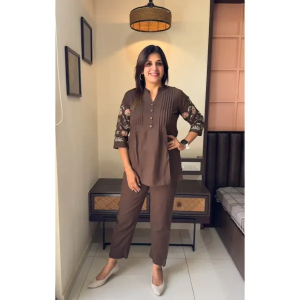 Chocolate_Brown_Embroidered_Peplum_Kurta_Set
