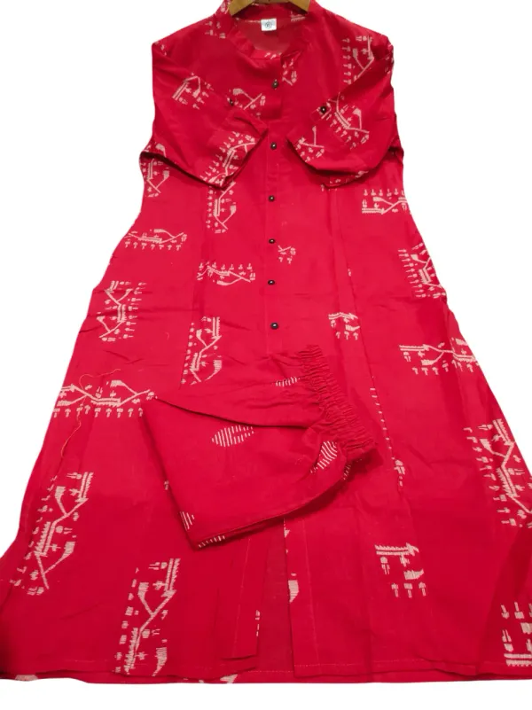 Crimson_Red_Tribal_Print_Button-Down_Kurta_Set