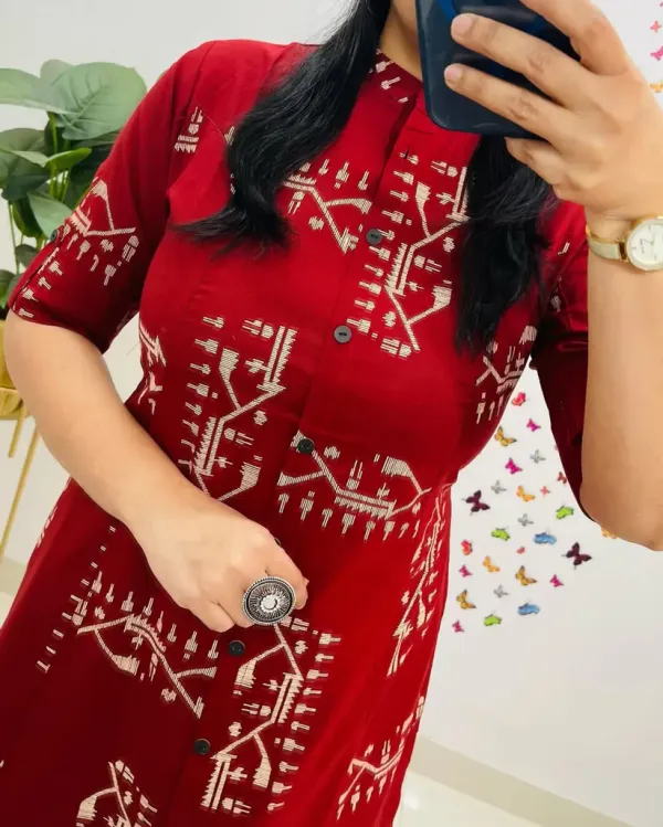 Crimson_Red_Tribal_Print_Button-Down_Kurta_Set
