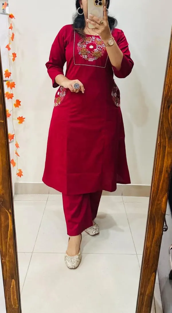 Deep_Maroon_Floral_Embroidered_Straight_Kurta_Set