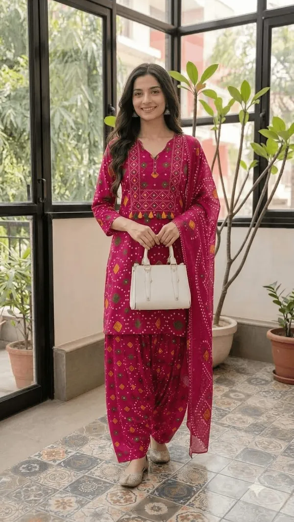 Elegant_Rani_Pink_Printed_Kurta_Patiala_Set_with_Matching_Dupatta_for_Women_|_Ethnic_Festive_Wear