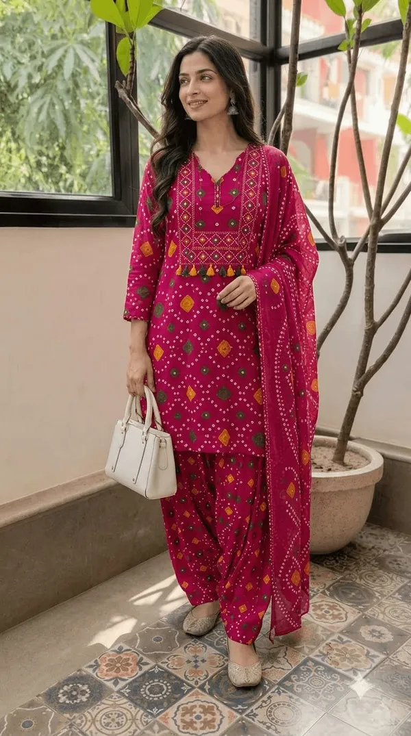 Elegant_Rani_Pink_Printed_Kurta_Patiala_Set_with_Matching_Dupatta_for_Women_|_Ethnic_Festive_Wear