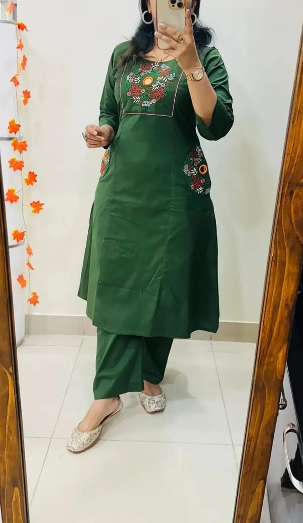 Forest_Green_Floral_Embroidered_Straight_Kurta_Set