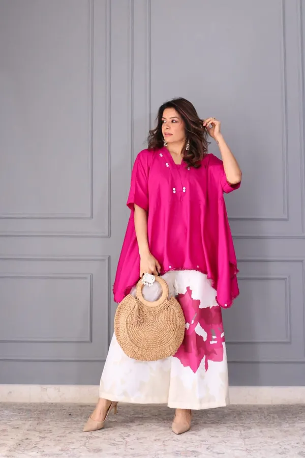 Fuchsia_Pink_Asymmetric_Kurti_with_Printed_Palazzo_Pants